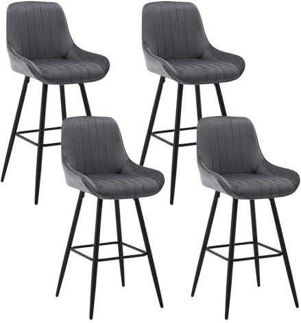 WOLTU 4er Set Barhocker, Barstuhl, Küchenhocker, Tresenhocker, Bistrohocker, Design Hocker, mit Rückenlehne Fußstütze, gepolsterter Stuhl, aus Samt Metallbeinen, Dunkelgrau, BH394dgr-4