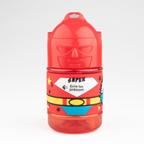 Bouteille personnalisée pour enfant, gourde d'eau avec paille - Neutre rouge garçon 2