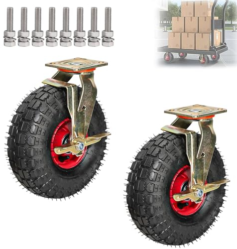 WORDFUN Transportwagen Gummiräder, Plattformwagen Rad, Leichtgängige Und Leise Hartbodenrollen, Mit Bremse, Gewinde M8, Tragkraft 200kg Restaurant Hotel Schul Servierwagen