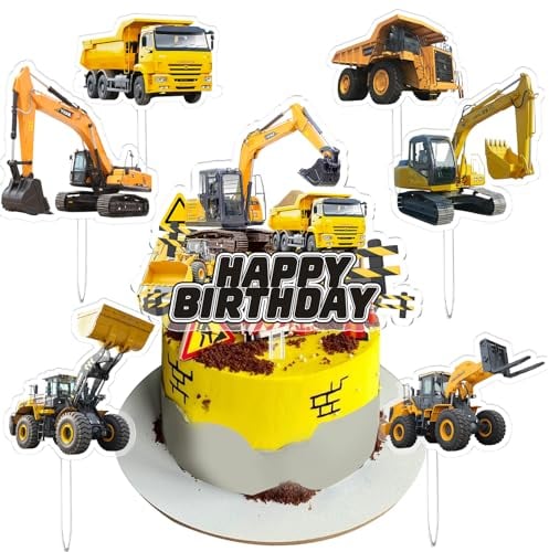 Baufahrzeug Cupcake Topper, Bagger Kuchendeko, Bagger Cake Topper, Bagger Geburtstag Deko Kuchen, Cake Topper Geburtstag Bagger, LKW Bagger Kuchen Dekorationen für Jungen Kinder