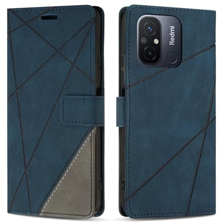 SONWO Hülle für Xiaomi Redmi 12C Hülle, Premium PU Leder Handyhülle Wallet Silikon Schutzhülle Klapphülle für Xiaomi Redmi 12C, Blau