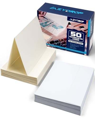 Aquarellkarten und Umschläge, 50 gefaltet, blanko, 12,7 x 17,8 cm | Leere schwere Papierkarten (300 g/m²) mit passenden Umschlägen für Aquarellmalerei, DIY, Festivals und Veranstaltungen