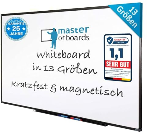 MOB Magnetisches Whiteboard mit Alurahmen und Stiftablage für Büro, Heim und Schule, Magnettafel kratzfest und trocken abwischbar | Magentboard in Hoch- oder Querformat (110 cm x 80 cm Black Frame)