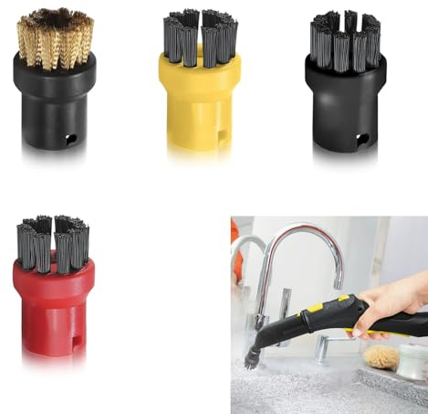 4 Pcs Steam Cleaner Nozzle Bristle for Karcher Steam Cleaner Accessories, Nylon Brass Round Brush Heads Replacement, Compatible with SC1/SC2/SC3/SC4/SC5/SC6/CTK10/CTK20 Series