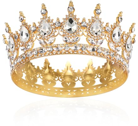 Barocke Tiaras Brautkrone Gold Kristall Königin Krone Voll Runde Mädchen Tiara Klar Strass Prinzessin Karneval Kopfschmuck Schmuck für Halloween Kostüm Hochzeit Prom Geburtstag Pageant Party Stirnband