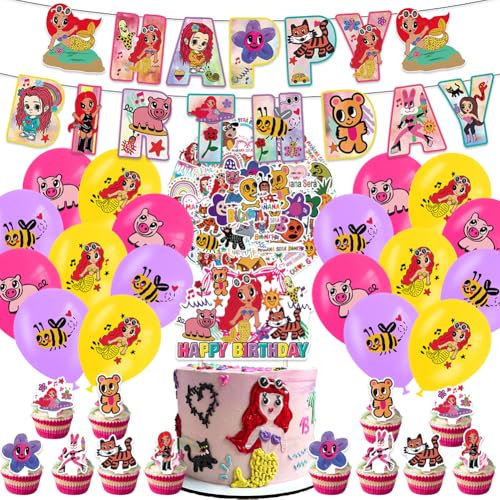 32 Pcs Cantante Femenina Globos Decoraciones de Cumpleaños,con Cantante Pegatinas,Cantante Banner de Feliz Cumpleaños,Topper de Pastel,Globo de Látex,Fiesta de Cumpleaños para Niños