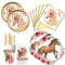 ASSUGO Lot de 60 assiettes en carton pour décoration d'anniversaire de chevaux, gobelets, pailles et serviettes de table pour fête d'anniversaire, vaisselle de fête d'anniversaire de chevaux