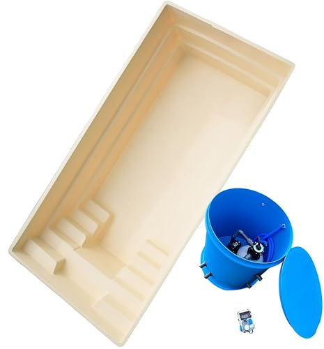 Schwimmbad für die Familie, Schwimmbecken mit Starren Wänden, inklusive Maschinenbau, Swimming Pool zum eingraben, UV-beständig, 6m x 3m x 1,5m, einbaufähig, leicht zu installieren (Beige)