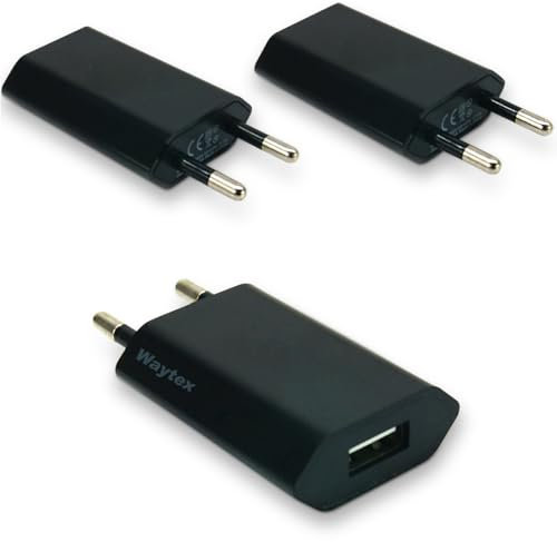 Waytex Set med 3 USB A-laddare, 5 V, 1A, universell USB-nätladdare för iPhone, iPad, Android Smartphone, Smartwatch, Surfplatta, hörlurar, svart