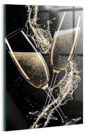 Wallfluent Gehärtetes Glas Dicke 4mm Für die Küche Badezimmer und Schlafzimmer Glasbild 20x30cm Wanddekoration Wandbild Bild Mit Motiv - Champagner-Nacht-Toast