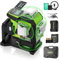 Huepar Livella Laser Autolivellante Professionale 16 Linee, 4 X 360° Livello Laser Verde Dotato di batteria agli ioni di litio + batteria AA，con display LCD e modalità impulso - base magnetica-HX04CG