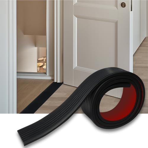 SDLDEER Rubber Door Threshold Ramp, 7.6 cm x 1 cm x 1 m, Threshold Transition Rail, Self-Adhesive Transition Profiles, Threshold Ramp for Door Openings, Prams, Garage (Black)