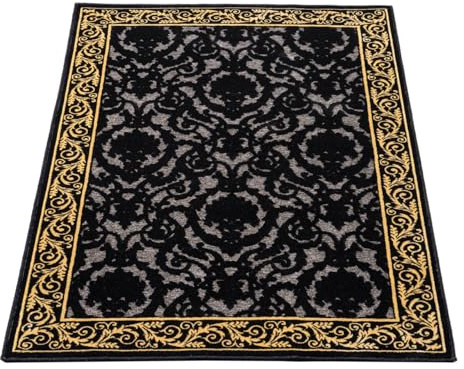 Belle Arti Luxus 3D Teppich Wohnzimmer Wohnzimmerteppich Schlafzimmer Esszimmer Farashe in Schwarz Gold - Kurzflor rutschfest Seidenglanz 3D-Effekt 100% Viskose - schwarz, 200x280 cm