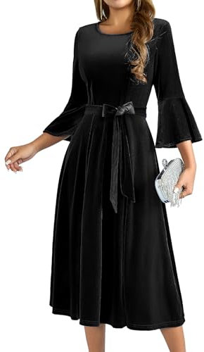 HomRain Vestido formal elegante de manga 3/4 para mujer, para cóctel, elegante, vestido de Navidad para otoño e invierno, vestido de trabajo para la iglesia, Terciopelo negro, M
