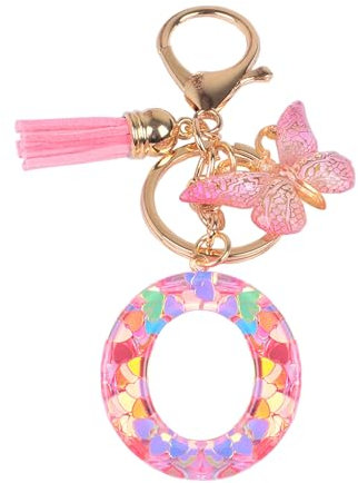 YPYMOD Nom Lettre Initiale Porte-clés, Pompons Papillon Monogramme Porte-clés, Rose(O)