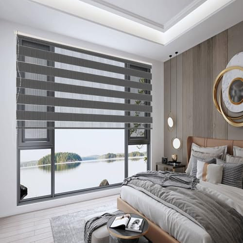 Doppelrollo Klemmfix Verdunkelung 70 x 200 cm Hitzeschutz Energiesparend 100% Verdunkelung Dachfenster Rollo Inkl. Montagematerial für Wohnzimmer Küche Büro, Dunkelgrau