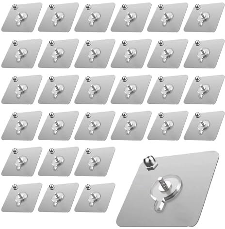 30 Piezas Ganchos Adhesivos para Pared, 14mm Tornillos Adhesivos Desmontables Clavos sin Taladro, Colgadores Adhesivos Resistentes, Tornillos Adhesivos para Pared Clavos para Colgar