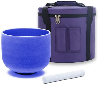 KVKA 25cm Klangschalen, 432Hz G note 10 inch Blau Chakra Sound Healing Klangschale für Meditation Stressabbau Entspannung mit Tragetasche