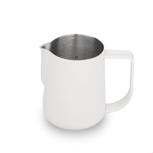 watchget Milk Frothing Pitcher 250ml/8oz, Stainless Steel Espresso Steaming Jug, Cappuccino Latte Art, Coffee Machine Accessories Barista Steam Frother Pitcher, White