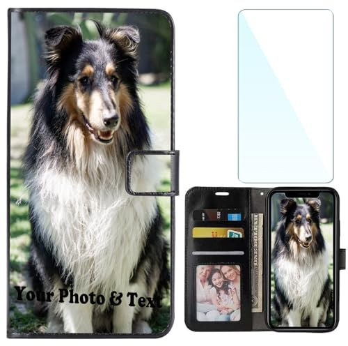 WISTFULNAI Personalisierte Leder Handyhülle + 1 Stück Schutz Glas für Samsung Galaxy S9,Individuelle Text Bildern Flip Klapphüllen,Hülle mit Foto für Samsung Galaxy S9 - Black-HZ