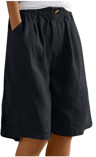 EMATOP Kurze Leinenhose Damen Sommer Leicht Shorts Knielang Stoffhose Casual Baumwolle Leinen Hose Locker Luftig Strandhose Elegant Einfarbiges Sommerhose Weites Hosen mit Taschen Sporthose
