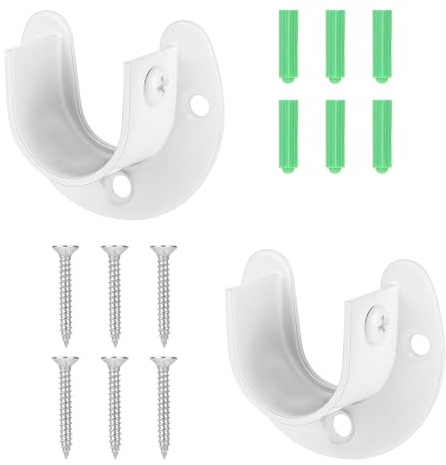 2 Packungen Edelstahl-Endstützen für Kleiderstangen, 34 mm weiß Durchmesser Robuste Kleiderstangenbuchsen Öffnungsflansch Stangenhalter U-förmige Kleiderschrankhalterung mit Schrauben für Kl