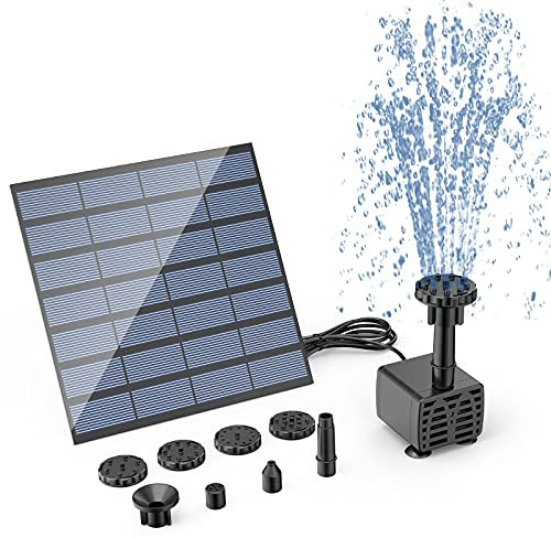 Pompe à Eau Solaire 2025 Mise à Jour pour diverses fontaines, kit de Fontaine Solaire DIY 1,5 W, Fontaine de Jardin extérieure avec 6 Buses pour Bain d'oiseaux, étang, Piscine et Aquarium
