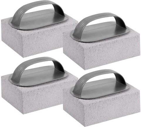 Fentar 4Pcs Grill Cleaning Brick, Pumice Stone with Handle for Cleaning, Nature Cleaner Pumice Stone Set, Griddle Stone Cleaner Brick Block for Cleaning Supplies, Sink, BBQ, Bathroom and Pool