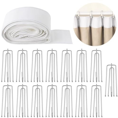 Nastro plissettato bianco da 6,6 metri con 15 ganci in metallo per intestazione tenda fai da te