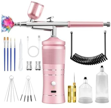 Tixqeaif Airbrush Kit with Compressor, 48PSI High Pressure Air Brush Kit with 0.3/0.5mm Nozzle and Cleaning Brush Set B