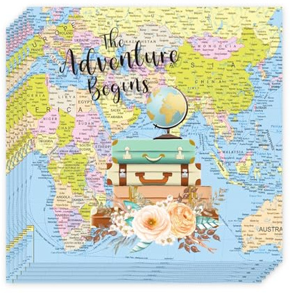 ParPix 20 Stück Reise Deko Servietten, 33x33cm Weltreise Deko Papierservietten, Tischdeko Reisen, Geburtstagsdeko Reise Serviettens, Traveling Geburtstag Servietten, Adventure Theme Party Serviettens