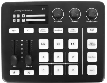 ACOLY Gaming-Audiomixer, RGB-Streaming mit XLR-Mikrofon-Audioschnittstelle, 48-V-Phantomspeisung, Stimmenwechsler, Rauschunterdrücker, DIY-Soundeffekte