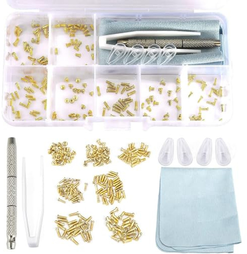 TEOZBLU 140 PCS Viti Per Occhiali, Kit Riparazione Occhiali,Viti Autofilettanti Per Metallo, Giravite Per Occhiali, Strumenti di Riparazione per Occhiali, con Cacciavite, Naselli in Silicone, Pinzette
