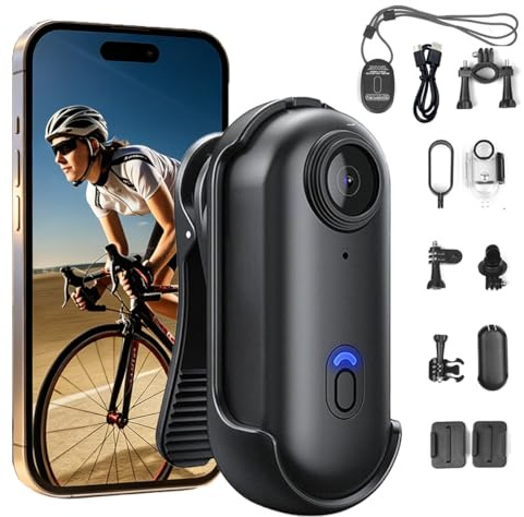 TKMARS Mini Thumb Action Camera 120°Wide Angle Lens, Mini Body Camera with Magnetic Lanyard, 360°Clip, Hands-Free POV Recording, Helmet Cam for Cycling, Motorcycle(10004-4K-black)