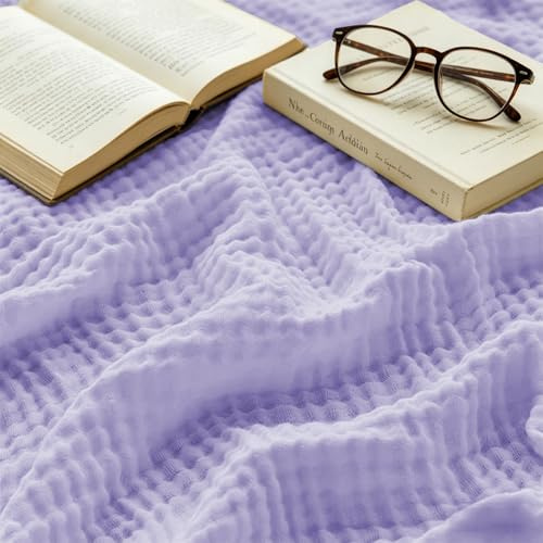 bechoanigel Musselin Decke 150x200 cm – 100% Baumwolle, 6-Lagige Weiche Sommerdecke, Atmungsaktive Dünne Kuscheldecke für Bett & Sofa, Tagesdecke Couch Überwurf (Lila)
