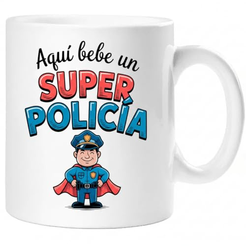 Taza SUPER POLICÍA – Regalo Original para POLICÍA | Taza de Cerámica 325ml con Diseño Superhéroe | Apta Microondas y Lavavajillas