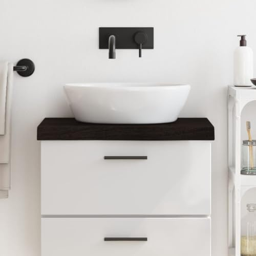 sephironlbb Dark Brown Solid Wood Washbasin Top 60 x 40 x (2-6) cm with Natural Edge, Treated Wooden Top for Bathroom, Kitchen, Workshop, Office, Versatile as Shelf, Table Top, Worktop