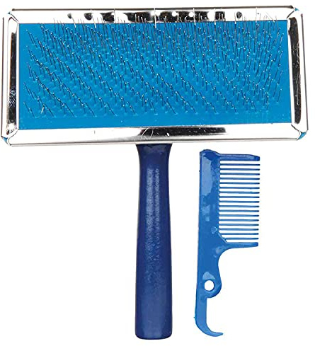 Dog Slicker Brush with Wood Handle Including Brush Cleaner Large