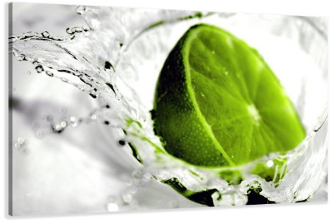 Visario Leinwandbild 120x80 cm 5131 Limette Wasser Splash Küchenbild grün weiß modern - Wandbild Obst Motiv Frucht Frische fertig aufgespannt auf Holzrahmen - Wanddekoration Küche Esszimmer Wohnzimmer