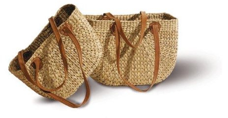 Neustanlo | Einkaufstasche Virella klein | Einkaufskorb langer Henkel | aus Wasserhyazinthe | 39x14x26 cm | Echtlederhenkel