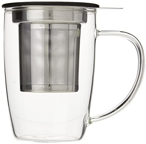 Forlife NewLeaf Glass Tea Mug with Infuser and Lid, Black