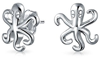 Zarte Winzige Nautische Urlaub Flitterwochen Ozean Meeresleben Meereskreatur Tintenfisch Oktopus Ohrstecker Für Frauen Teenager .925 Sterlingsilber