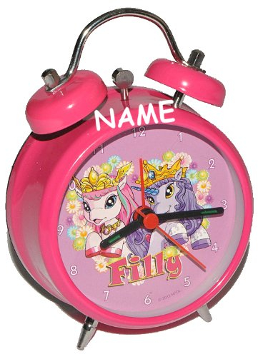 alles-meine.de GmbH Kinderwecker Filly Einhorn Magic - incl. Namen - für Kinder Wecker rosa Pferd Metall - Alarm Mädcher Analog - analoge Uhr