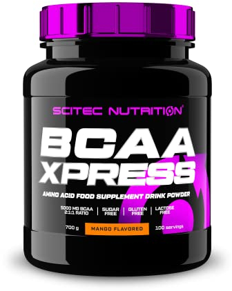 Scitec Nutrition BCAA Xpress, sans sucre, gluten et lactose, 5g de BCAA purs, récupération et croissance musculaire, ratio d'acides aminés 2:1:1, aromatisé et facile à mélanger, 700 g, Mangue