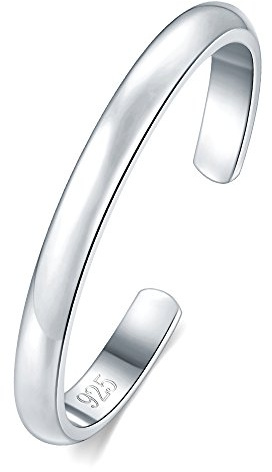 925 sterling silver tåring, boRuo allergivänlig justerbar bandring, bomull,