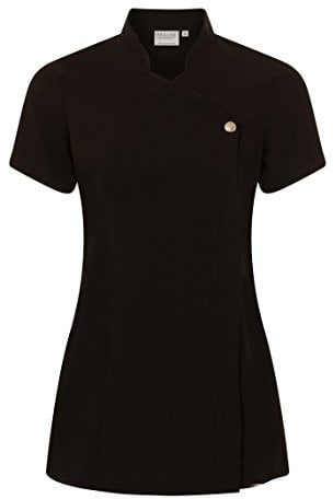 Press Stud Salon Tunic - Beauty Hairdressing Massage Therapist Spa Health Work Nail Uniform (Black, 18)
