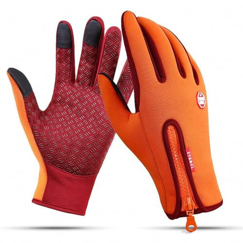 Warme Outdoor-Winterhandschuhe mit Touchscreen-Funktion, wasserabweisend, winddicht, rutschfest, Sporthandschuhe für Radfahren, Autofahren, verstellbare Größe für Männer und Frauen (XL, Orange)