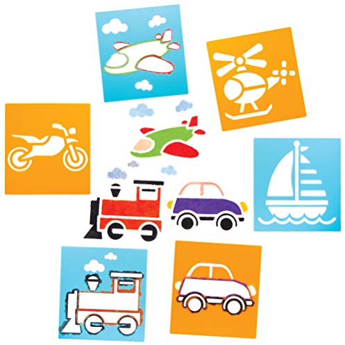 Baker Ross Transport Stencils for Painting (Pack of 6) AW715, Washable Plastic Paint Stencil Set for Kids, Craft Stencils, for Drawing on Canvas, Paper, Fabric