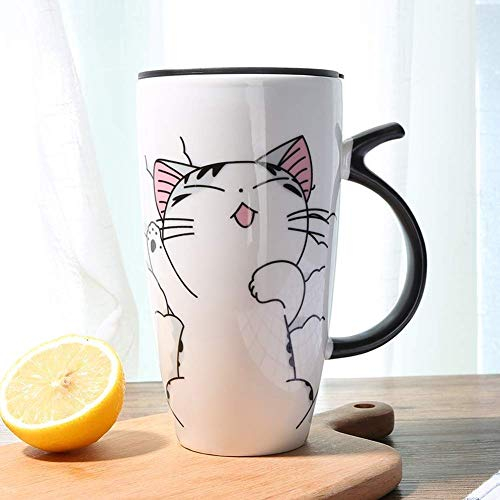 600ml lindo gato cerámica taza de café con tapa de gran capacidad animales tazas creativas bebedero tazas de té de café novedad regalos taza de leche (C)
