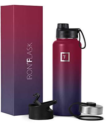 IRON °FLASK Borraccia Sportiva - 40 Once, 3 coperchi (Coperchio beccuccio), Acciaio Inossidabile Isolato sottovuoto, Mensa Moderna a Doppia Parete (Arcobaleno Scuro)
